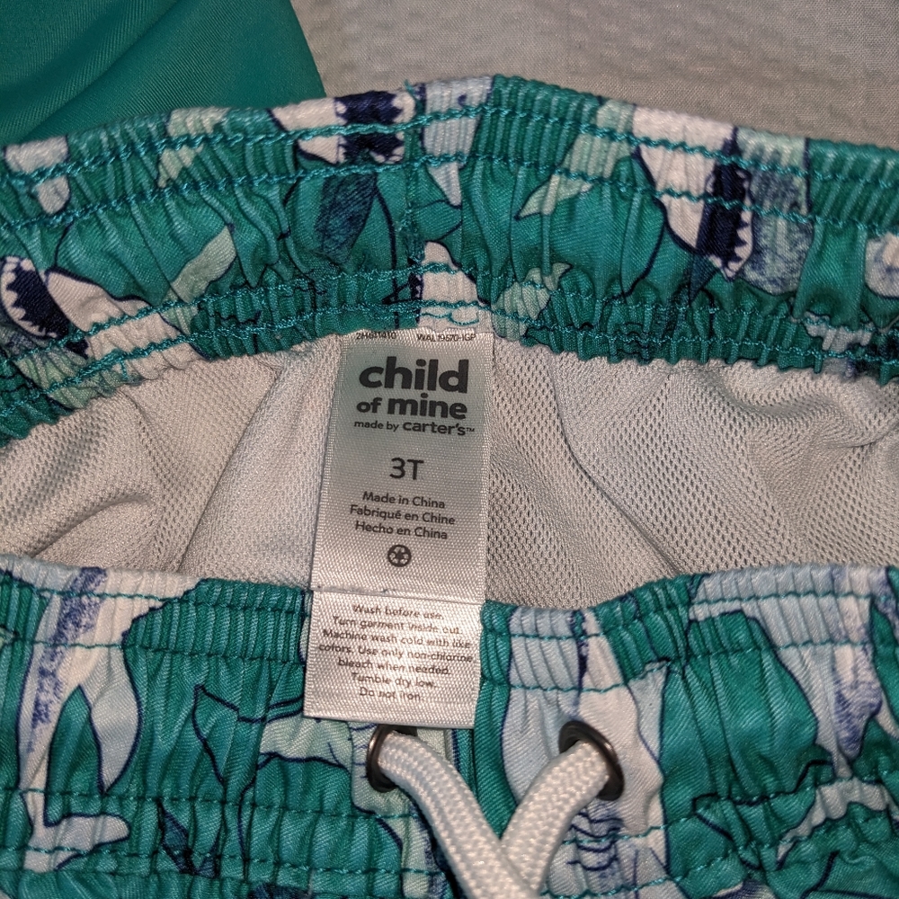 🥽 Child of Mine Shark Swim Trunks & Rashguard Aqua Toddler 3T - Picture 6 of 10